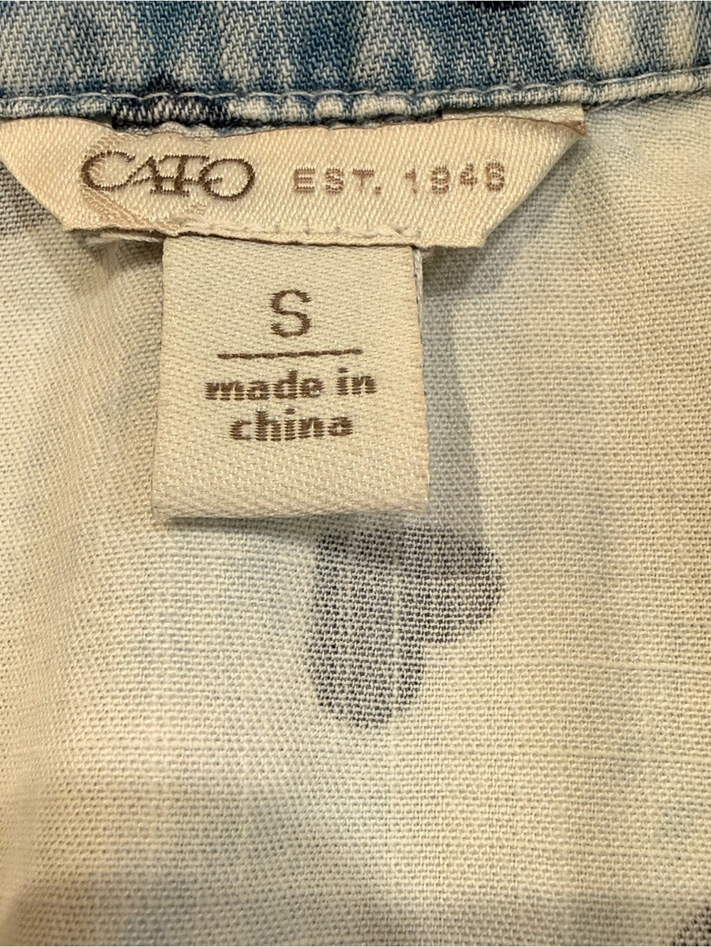 Cato Heart Print Chambray Babydoll Tunic Top Small Blue 3/4 Sleeve - Picture 2 of 9